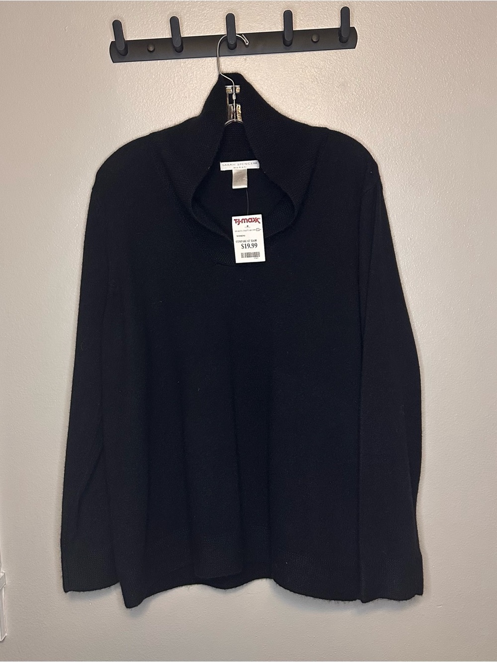 NWT Sarah Spencer Black Shawl Neck Angora Blend Sweater